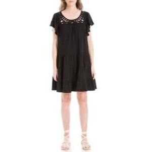 Max Studio Black Crochet trim Tiered A-Line Mini Dress 2X Plus NWT 8958 Flutter